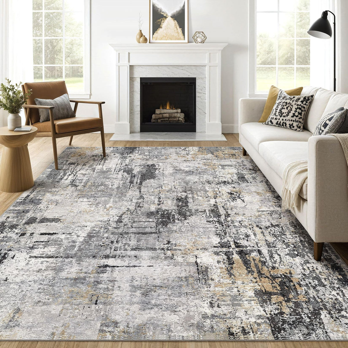 LOONGRUG 10x14 Area Rugs Washable Large Neutral Modern Living Room Rug