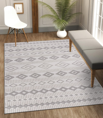 CAMILSON Modern Rug 5x7 Luxury Swirl Curved Micro Loop Area Rugs Soft High-Low Pile Stain Resistant Easy to Clean Non-Shedding Durable Living Room Office Indoor Carpet (White)