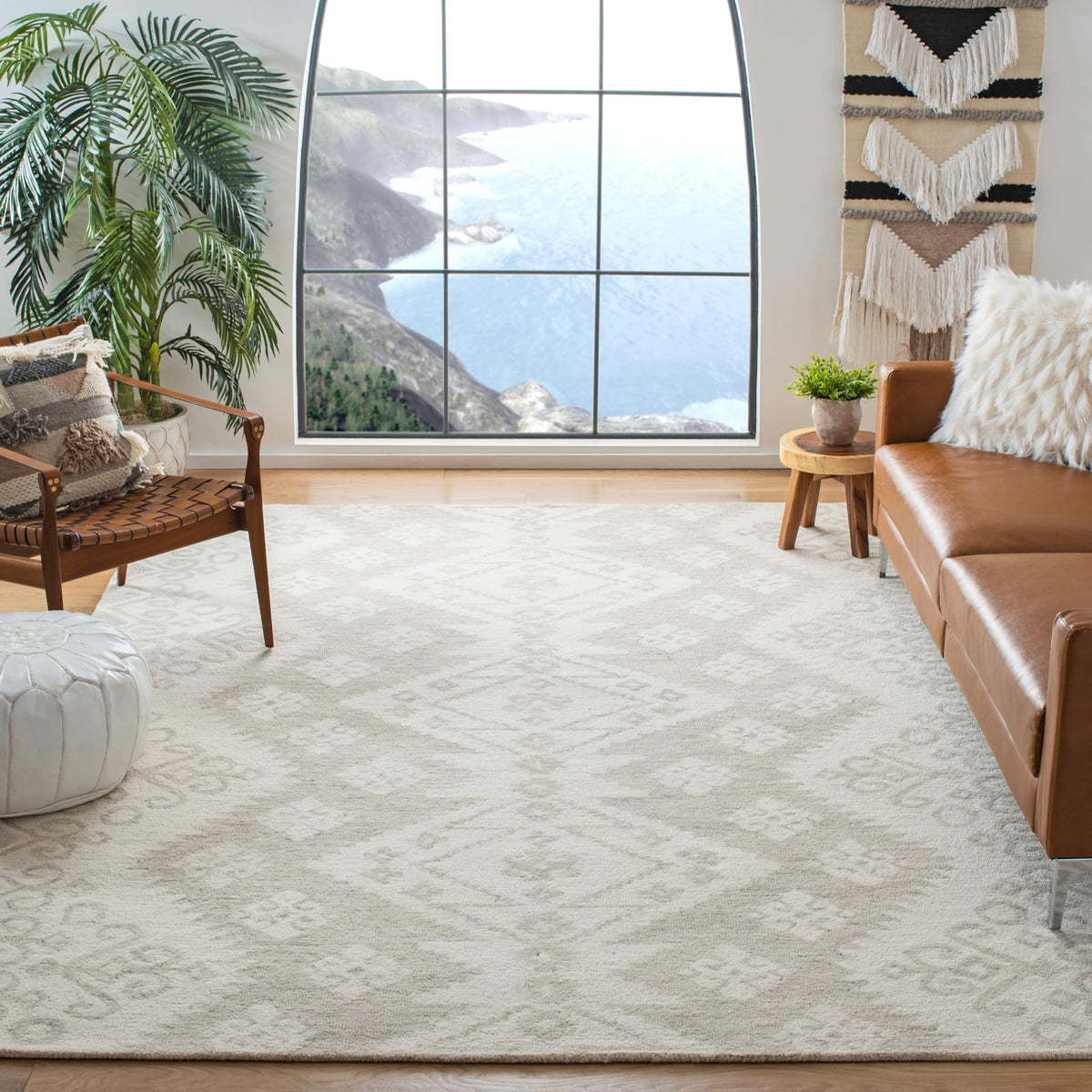SAFAVIEH Area Rug 8x10 - Micro-Loop Collection - Large - Ivory & Beige, Handmade Wool, Ideal for Living Room, Bedroom, Office, Dining Space (MLP952A)