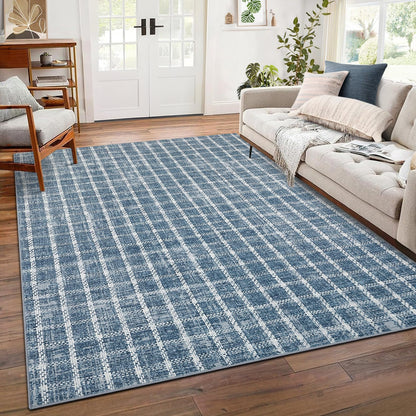 ROYHOME 6x9 Area Rug for Living Room Washable Khaki Brown Checkered Rugs