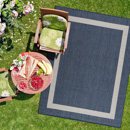 CAMILSON Indoor Outdoor Rug, 6x9 Bordered Dark Grey Black Modern Area Rugs for Indoor and Outdoor Patios, Kitchen and Hallway Mats, Washable Porch Deck Outside Carpet (Bordered Black, 6 x 9)