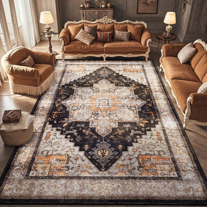Carvapet Washable 3x5 Area Rug Orange Blue Vintage Floral Carpet