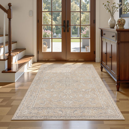 RCTJHOME 9x12 Brown Vintage Oriental Washable Area Rug Non-Slip Soft Carpet