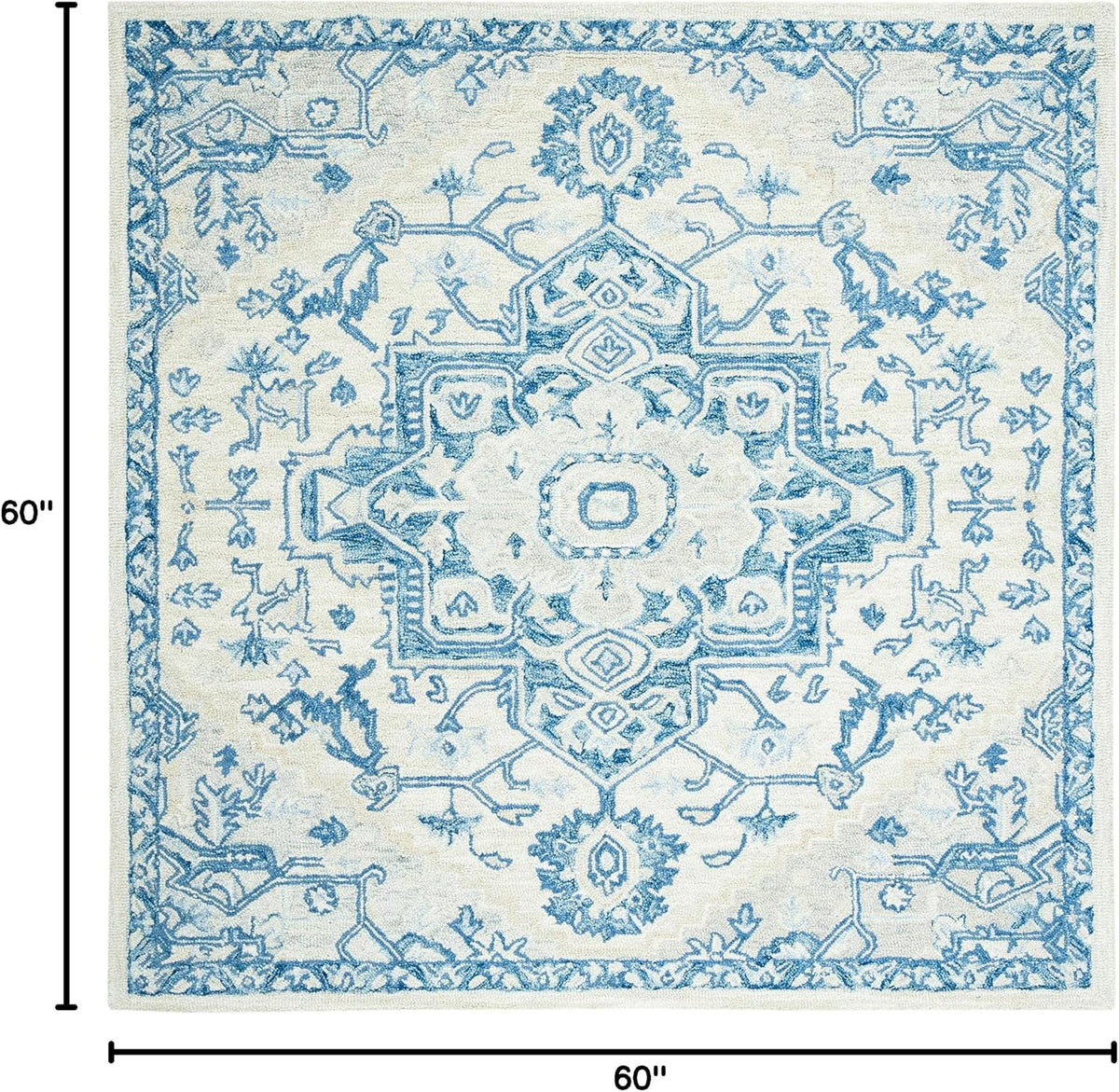 SAFAVIEH Micro-Loop Collection Area Rug - 5' Square, Ivory & Blue, Handmade Shabby Chic Medallion Wool, Ideal for High Traffic Areas in Living Room, Bedroom (MLP503G)