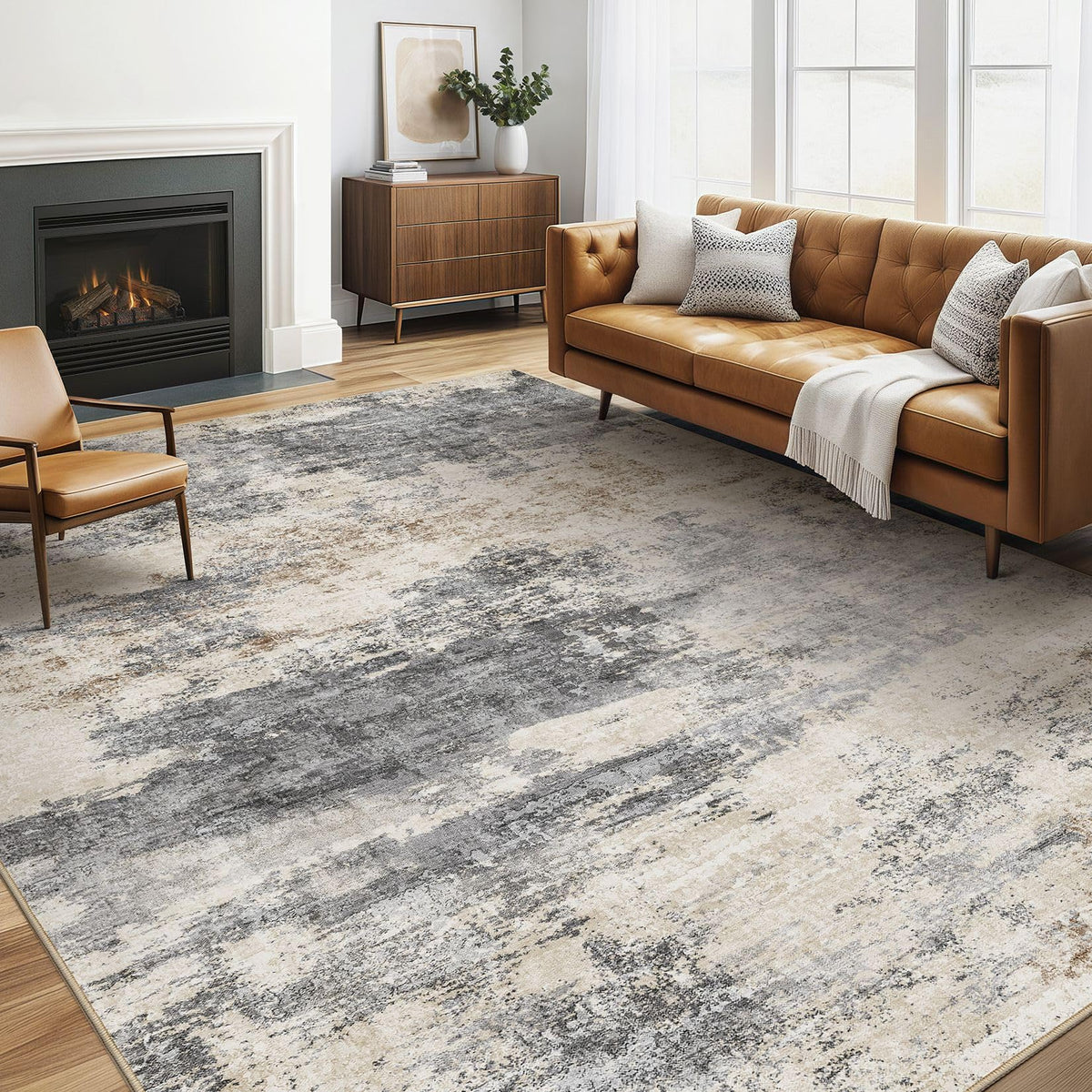 LOONGRUG 10x14 Area Rugs Washable Large Neutral Modern Living Room Rug