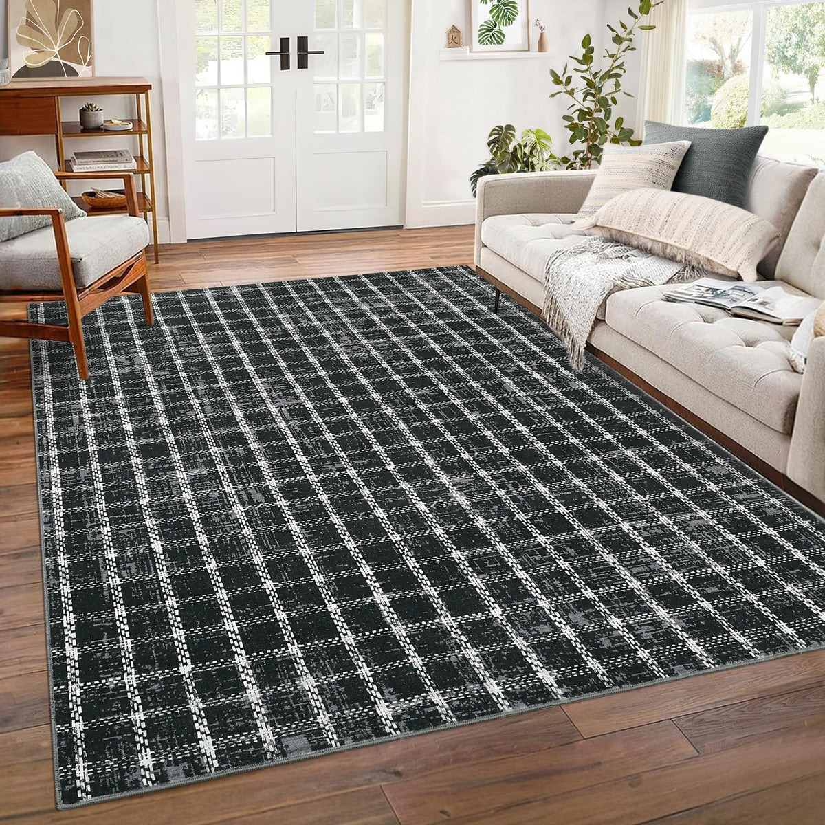 ROYHOME 6x9 Area Rug for Living Room Washable Khaki Brown Checkered Rugs