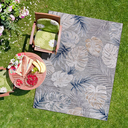 CAMILSON Indoor Outdoor Rug, Multi 5x7 Leaf Tropical Botanical Area Rugs for Indoor and Outdoor patios, Easy-Cleaning Non-Shedding Living Room, Garden and Kitchen Washable Outside Carpet (5 x 7)