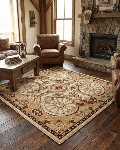Rugs.com - Pioneer Rug – 5 Ft Square Ivory Easy-Clean Rug – Rustic Decor for Living Rooms, Bedrooms, and Entryways