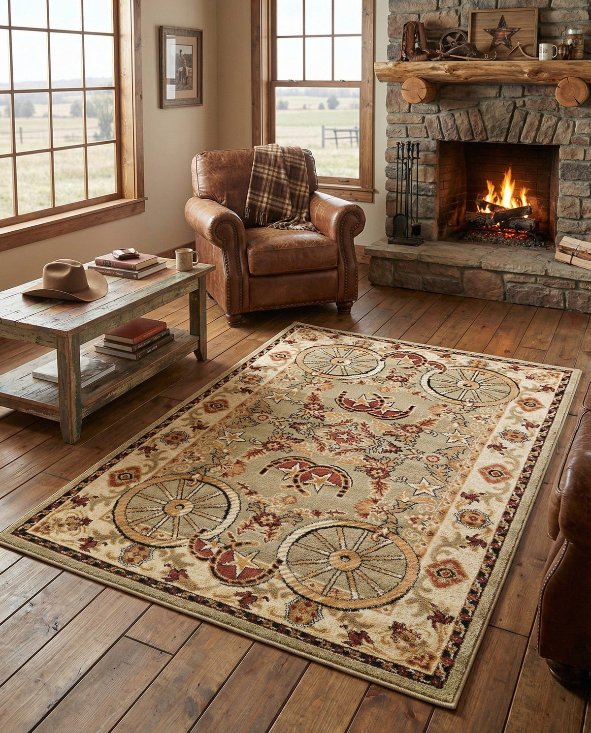 Rugs.com - Pioneer Rug – 5 Ft Square Ivory Easy-Clean Rug – Rustic Decor for Living Rooms, Bedrooms, and Entryways