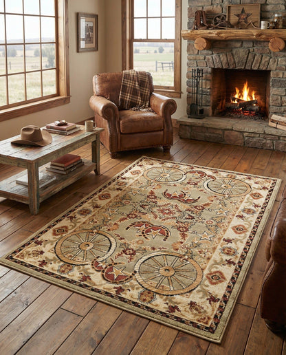 Rugs.com - Pioneer Rug – 5 Ft Square Ivory Easy-Clean Rug – Rustic Decor for Living Rooms, Bedrooms, and Entryways