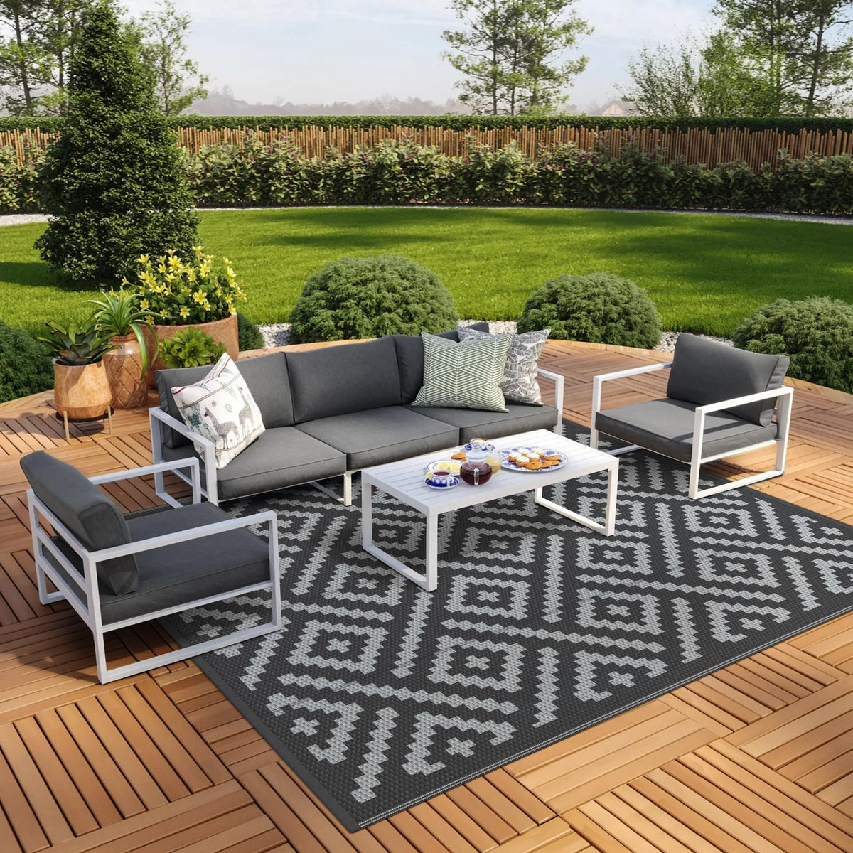 GENIMO Outdoor Rug, Waterproof Plastic Rugs for Patio, 5'x8' Cloud Grey