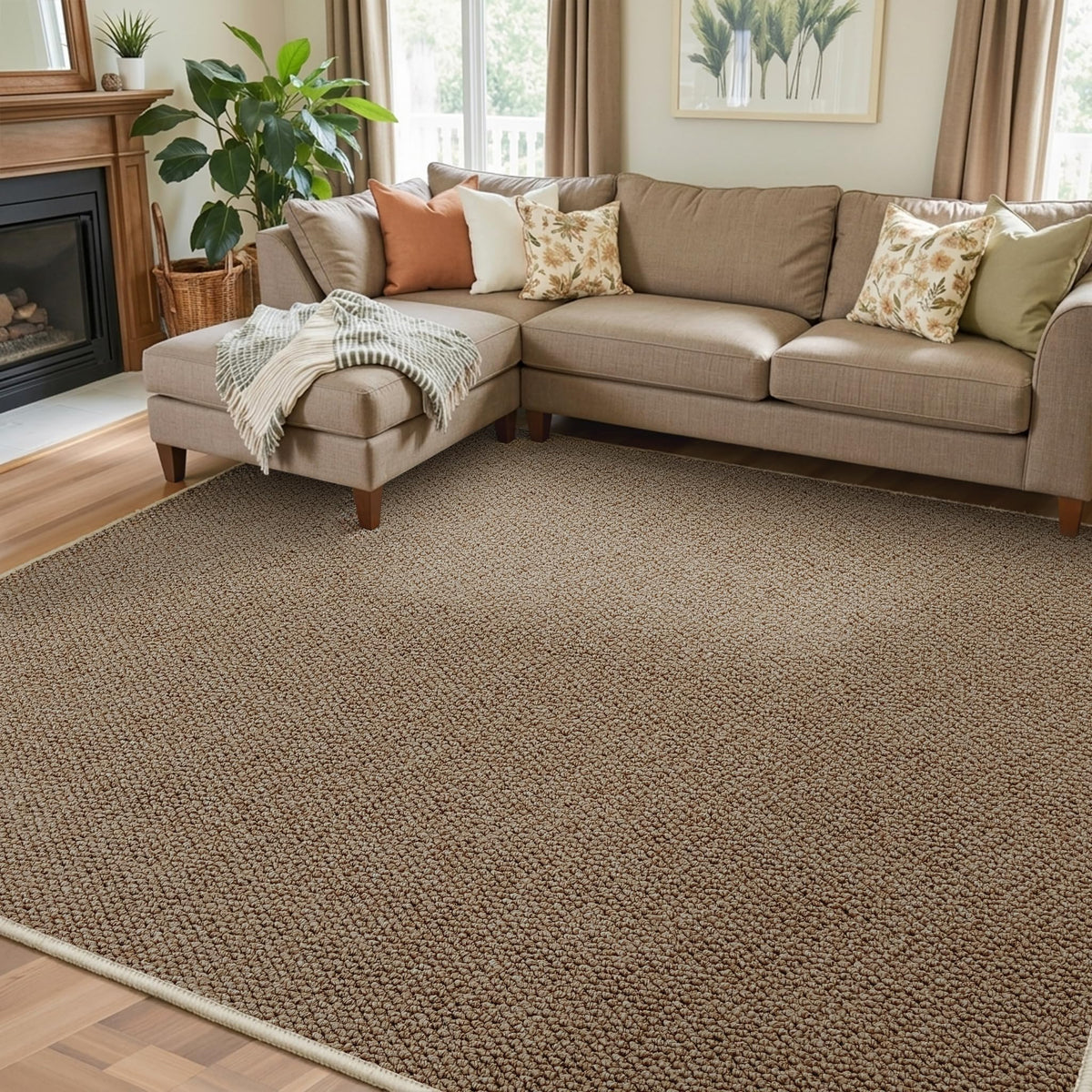 Faux Jute Area Rug 4'x6', Washable & Non-Slip, Grey & White