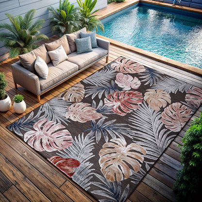 CAMILSON Indoor Outdoor Rug, Multi 5x7 Leaf Tropical Botanical Area Rugs for Indoor and Outdoor patios, Easy-Cleaning Non-Shedding Living Room, Garden and Kitchen Washable Outside Carpet (5 x 7)