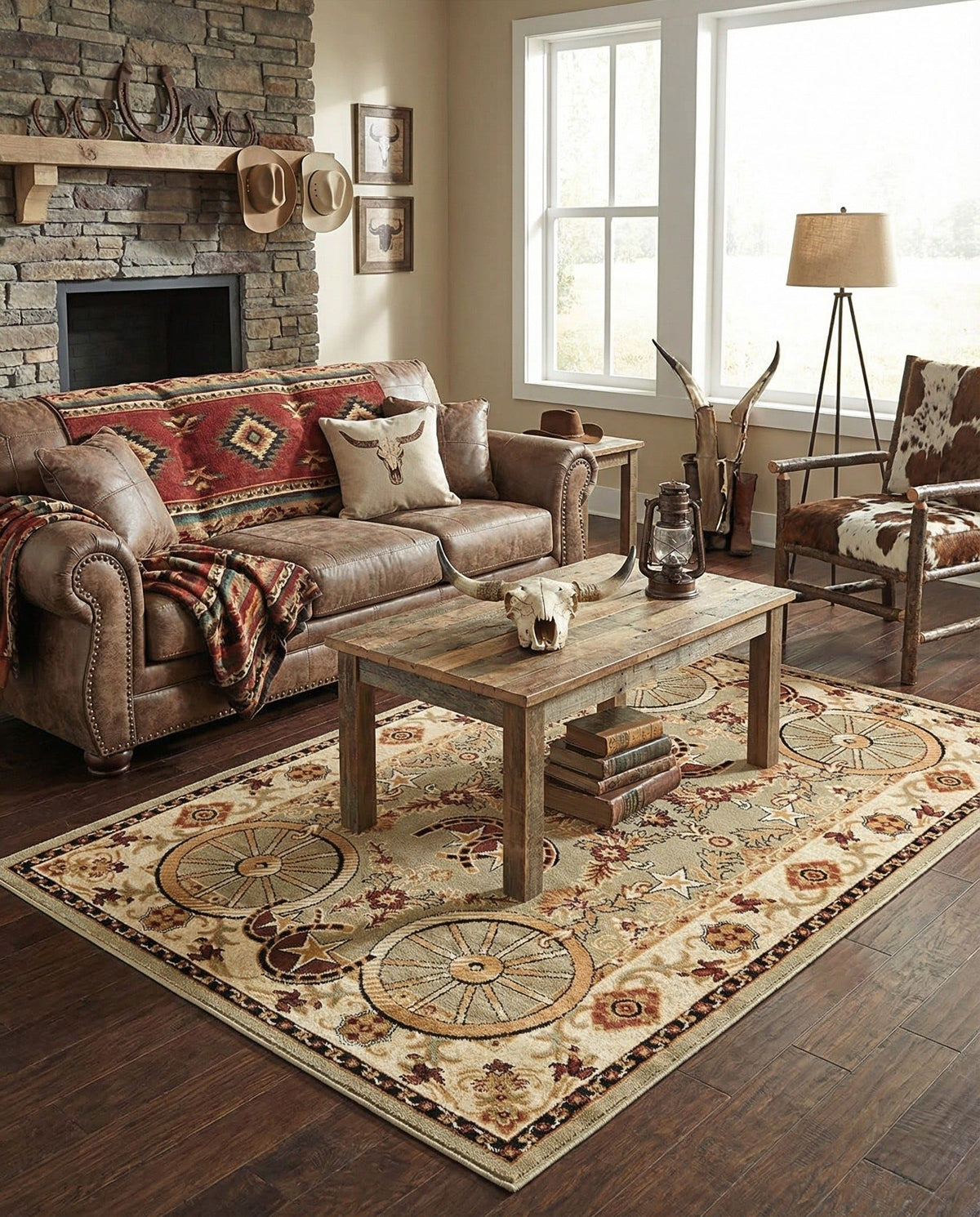 Rugs.com - Pioneer Rug – 5 Ft Square Ivory Easy-Clean Rug – Rustic Decor for Living Rooms, Bedrooms, and Entryways