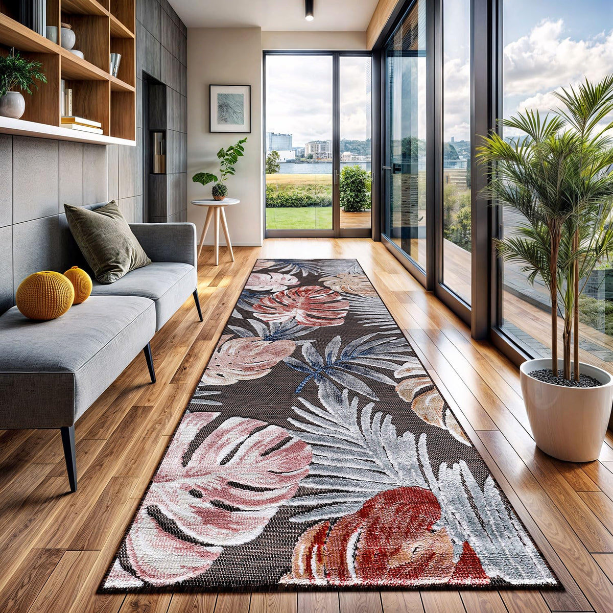 CAMILSON Indoor Outdoor Rug, Multi 5x7 Leaf Tropical Botanical Area Rugs for Indoor and Outdoor patios, Easy-Cleaning Non-Shedding Living Room, Garden and Kitchen Washable Outside Carpet (5 x 7)