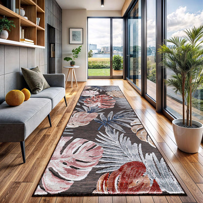 CAMILSON Indoor Outdoor Rug, Multi 5x7 Leaf Tropical Botanical Area Rugs for Indoor and Outdoor patios, Easy-Cleaning Non-Shedding Living Room, Garden and Kitchen Washable Outside Carpet (5 x 7)