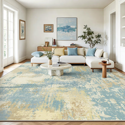 8x10 Rugs for Living Room - Modern Abstract Low Pile Washable Rug, Ultra Soft Non Slip Large Rugs, Floor Carpet for Bedroom Dining Room Office Laundry Nursery Home(Brown)