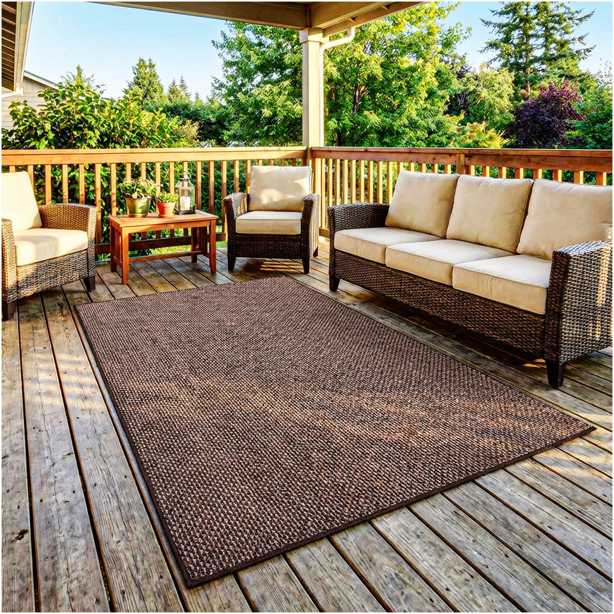 KOECKRITZ 6' x 12' Ivory Mix Nugget Special Indoor Outdoor Area Rug - Multilevel Loop Berber - Durable & Stain Resistant Carpet for Porches, Decks, Patios, Sunroom