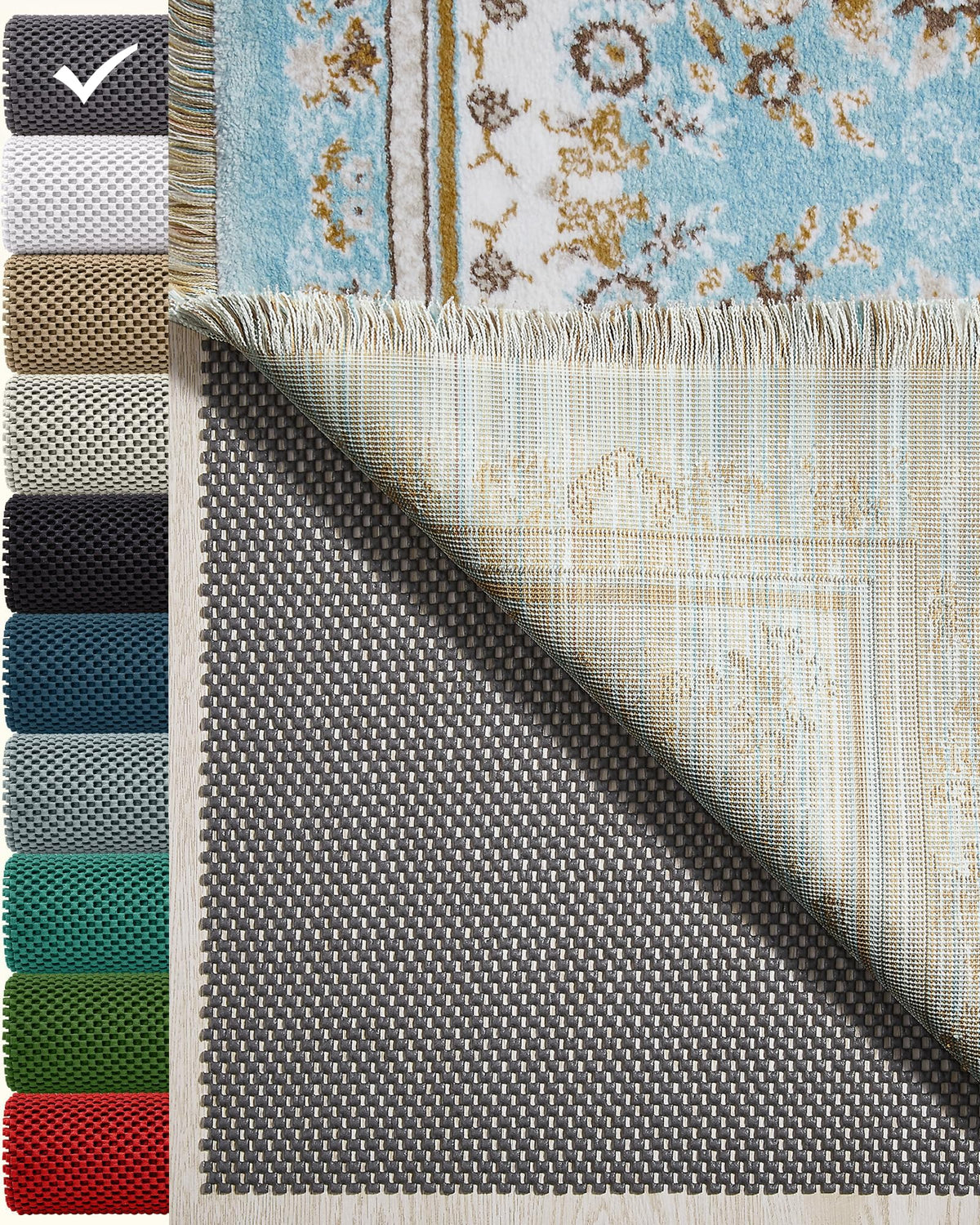 Veken 8x10 Ft Rug Pad Gripper for Hardwood Floors, Non Slip Dark Blue Rug Pads for Area Rugs, Thick Rug Grippers for Tile Floors, Under Carpet Anti Skid Mat, Keep Your Rugs Safe and in Place