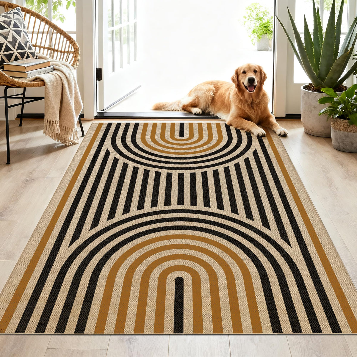 Washable 8x10 Modern Rainbow Easy Jute Indoor Outdoor Rug for Living Room