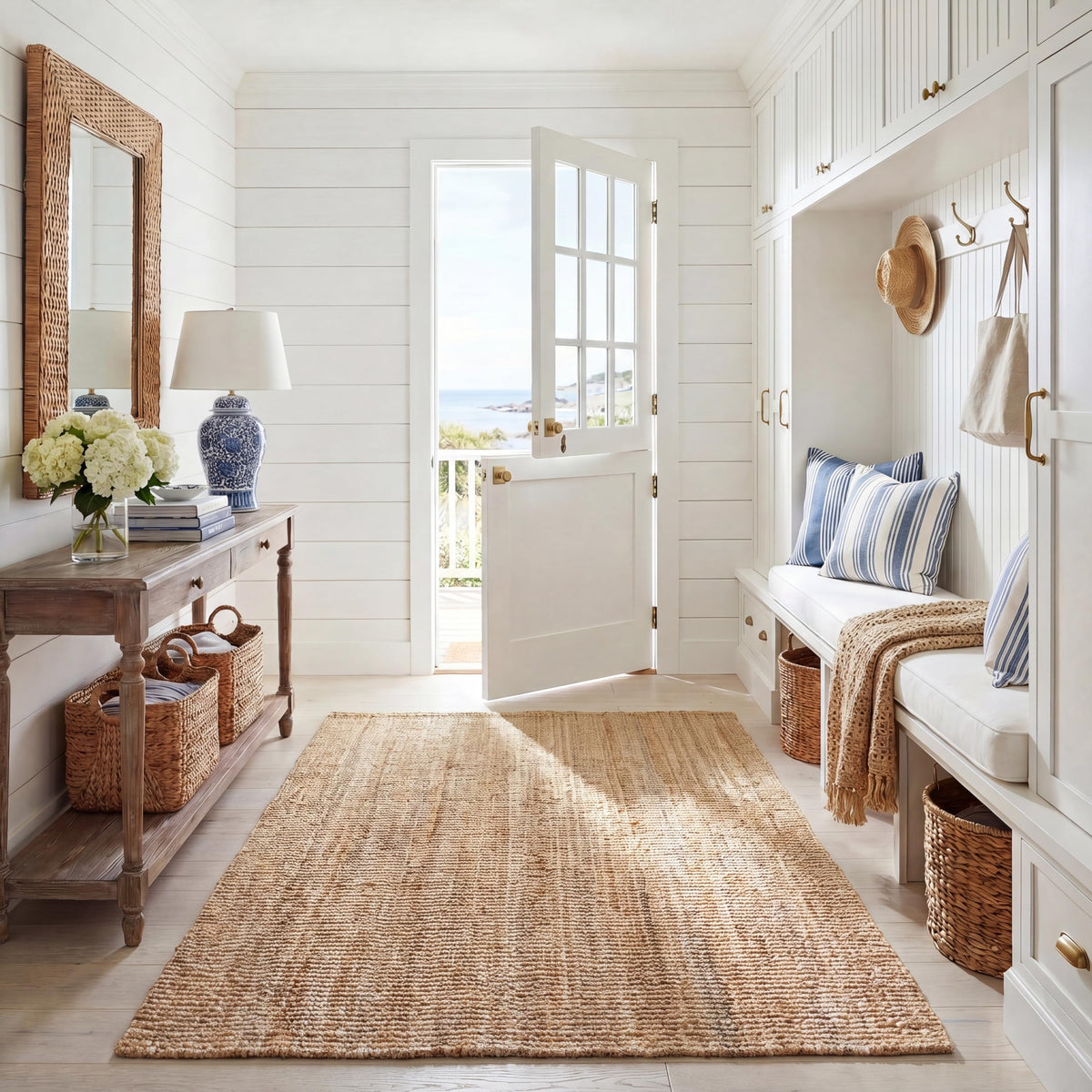 SAFAVIEH Natural Fiber Area Rug 8x10, Jute Knotted Large Natural NF447A