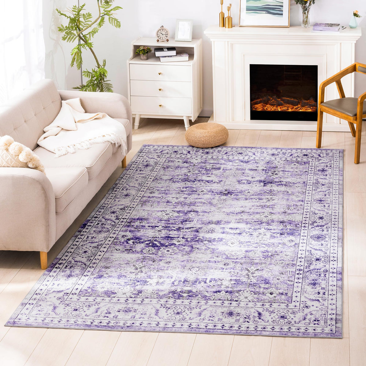 Carvapet Washable 3x5 Area Rug Orange Blue Vintage Floral Carpet