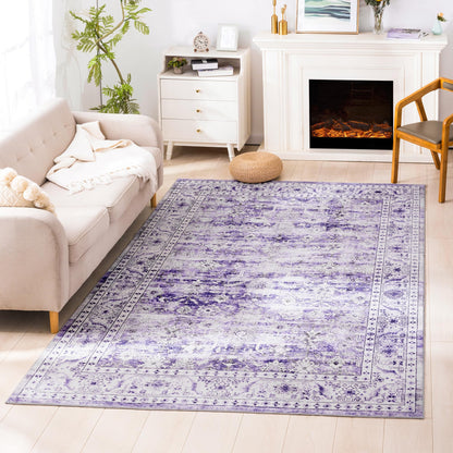 Carvapet Washable 3x5 Area Rug Orange Blue Vintage Floral Carpet
