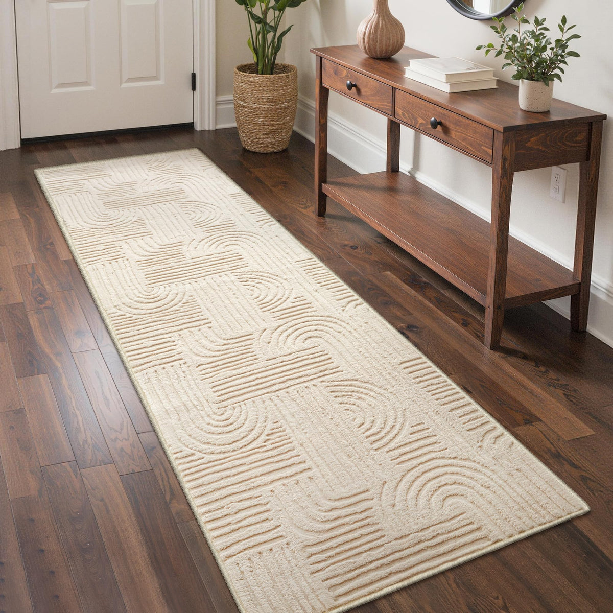 GENIMO Beige Rug 5x7 Washable Area Rugs for Living Room, Soft High Low Pile