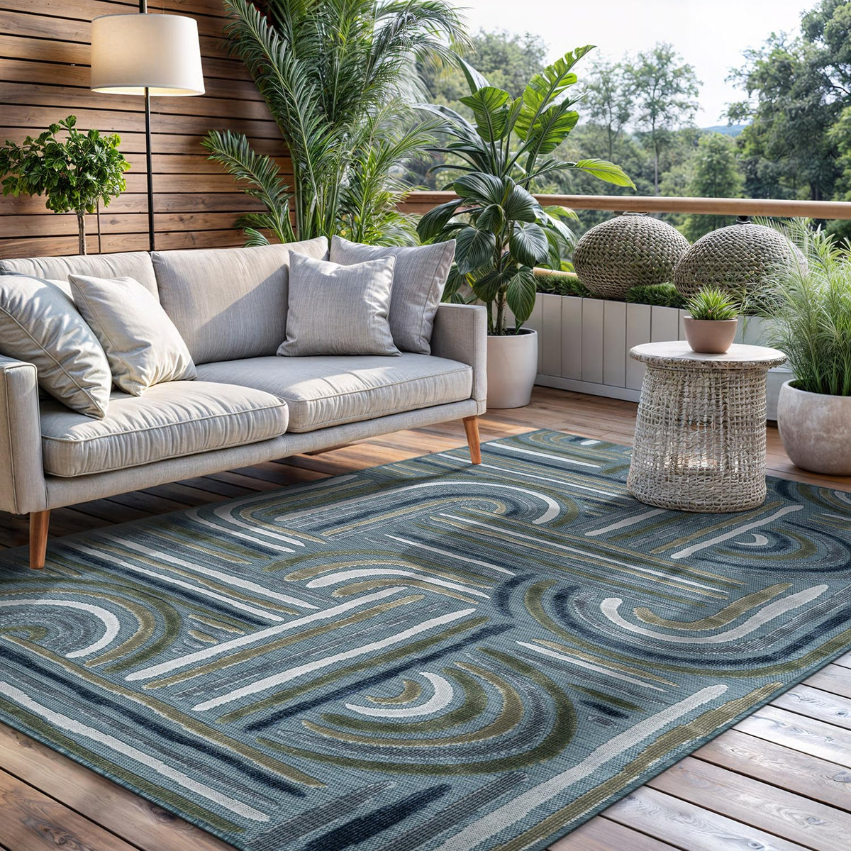 CAMILSON Indoor Outdoor Rug, Multi 5x7 Leaf Tropical Botanical Area Rugs for Indoor and Outdoor patios, Easy-Cleaning Non-Shedding Living Room, Garden and Kitchen Washable Outside Carpet (5 x 7)