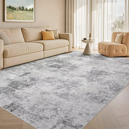 Tortania Washable 8x10 Area Rug for Living Room: Modern Abstract Neutral Large Soft Thin Rugs - Non Slip Indoor Carpet for Bedroom Dining Room Office Nursery Home Floor Decoration - Smoky Gray