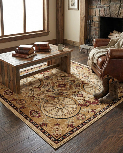 Rugs.com - Pioneer Rug – 5 Ft Square Ivory Easy-Clean Rug – Rustic Decor for Living Rooms, Bedrooms, and Entryways