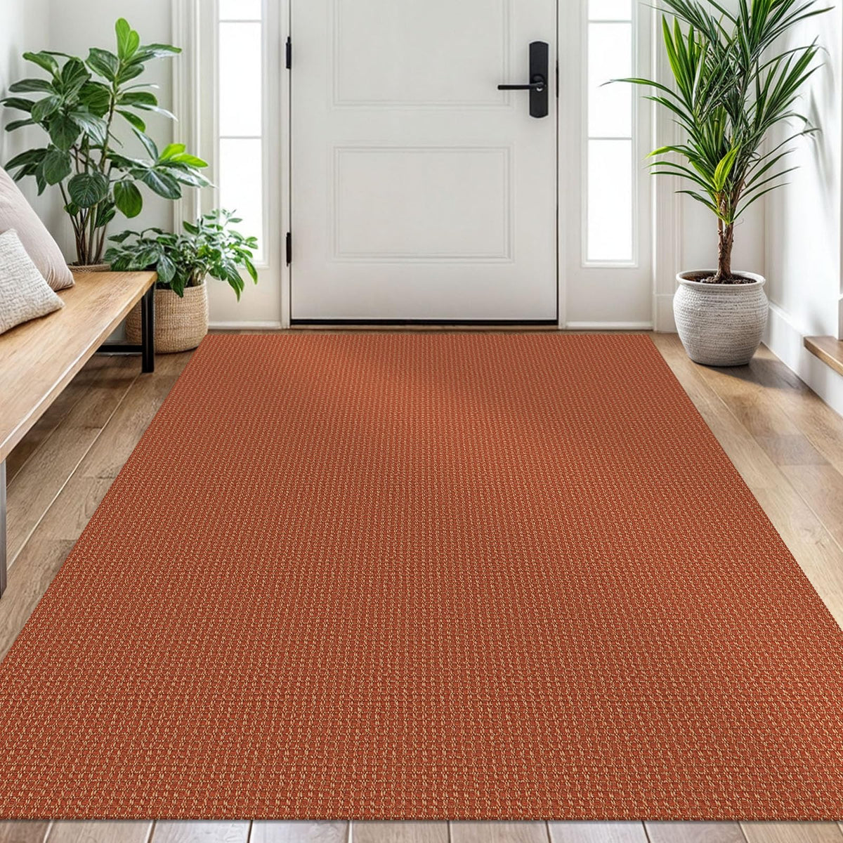 EARTHALL Woven Area Rug 3x5 Ft Washable Rugs for Entryway Braided Non Slip Rubber Backed Throw Rugs Door Mat Indoor Outdoor Entrance Cotton Carpet for Kitchen Foyer Front Door, Orange/Tan/Brown
