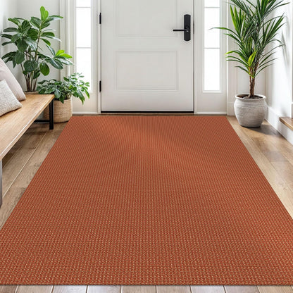 EARTHALL Woven Area Rug 3x5 Ft Washable Rugs for Entryway Braided Non Slip Rubber Backed Throw Rugs Door Mat Indoor Outdoor Entrance Cotton Carpet for Kitchen Foyer Front Door, Orange/Tan/Brown