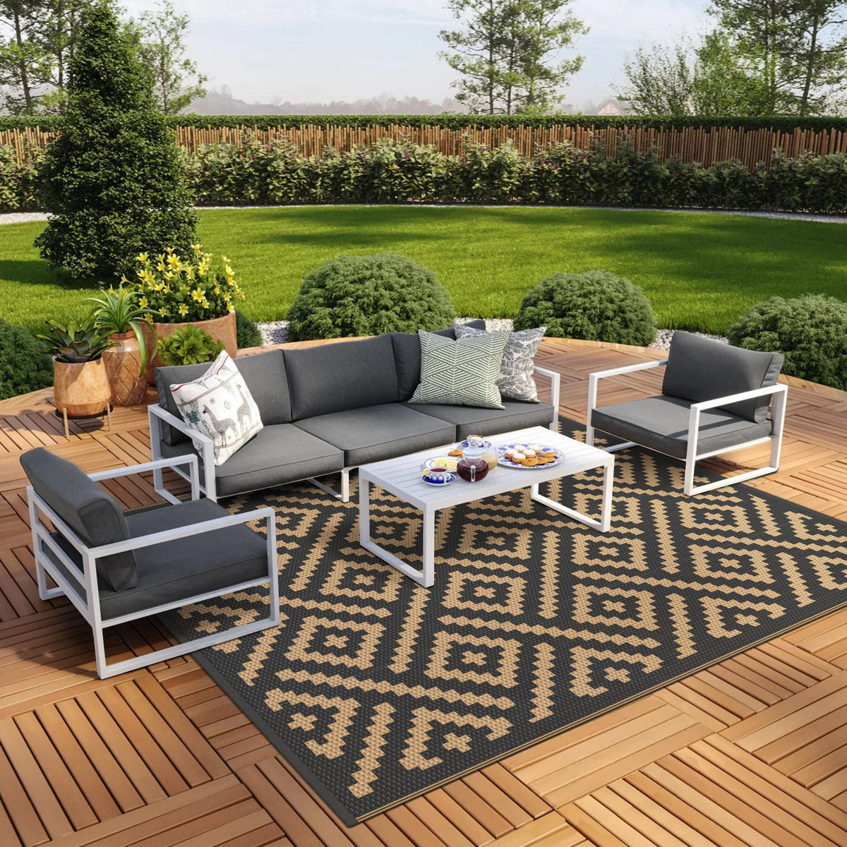 GENIMO Outdoor Rug, Waterproof Plastic Rugs for Patio, 5'x8' Cloud Grey