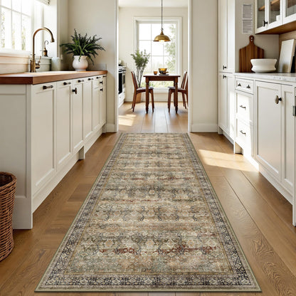 8x10 Area Rugs for Living Room - Washable Vintage Retro Large Rug, Soft Ultra Thin Non Slip Low Pile Traditional Distressed Boho Carpet for Bedroom Dining Room Home Office, Rust Clay