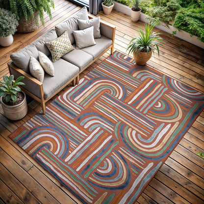 CAMILSON Indoor Outdoor Rug, Multi 5x7 Leaf Tropical Botanical Area Rugs for Indoor and Outdoor patios, Easy-Cleaning Non-Shedding Living Room, Garden and Kitchen Washable Outside Carpet (5 x 7)