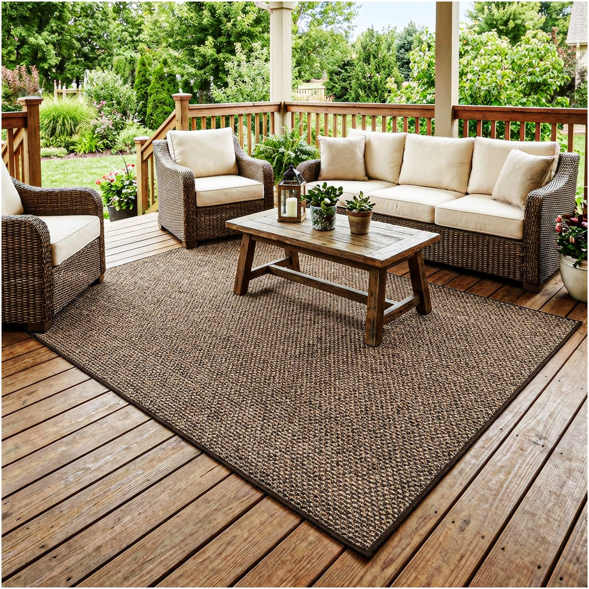 KOECKRITZ 6' x 12' Ivory Mix Nugget Special Indoor Outdoor Area Rug - Multilevel Loop Berber - Durable & Stain Resistant Carpet for Porches, Decks, Patios, Sunroom