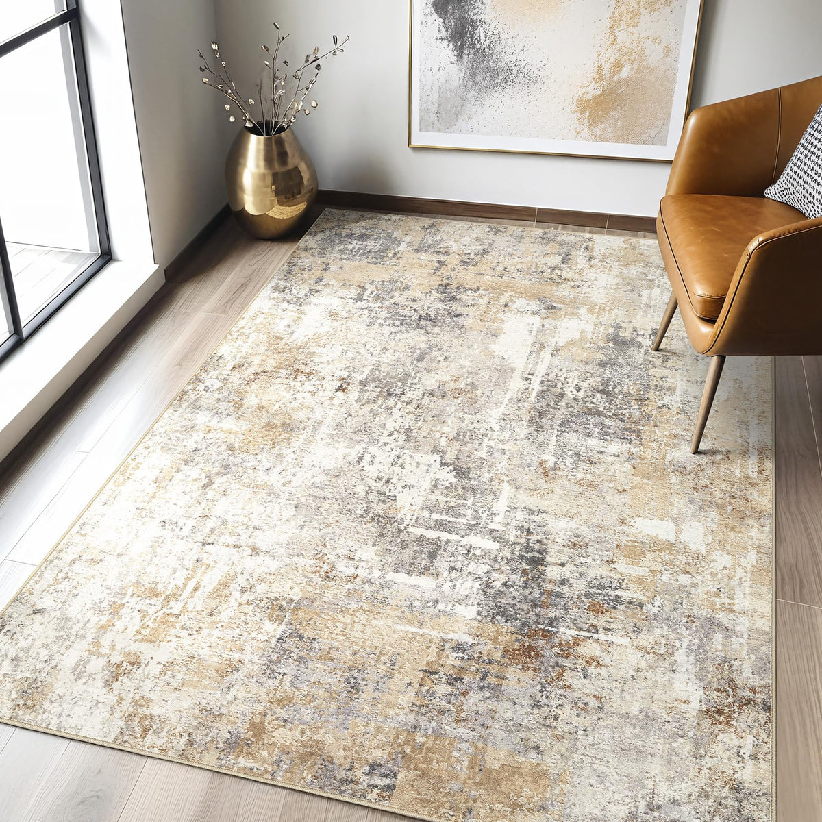 LOONGRUG 10x14 Area Rugs Washable Large Neutral Modern Living Room Rug