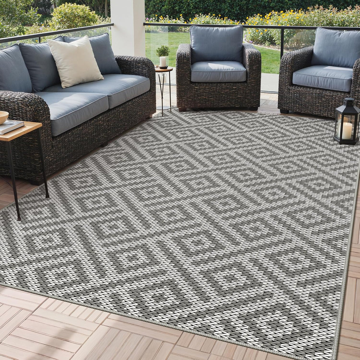GENIMO Outdoor Rug, Waterproof Plastic Rugs for Patio, 5'x8' Cloud Grey