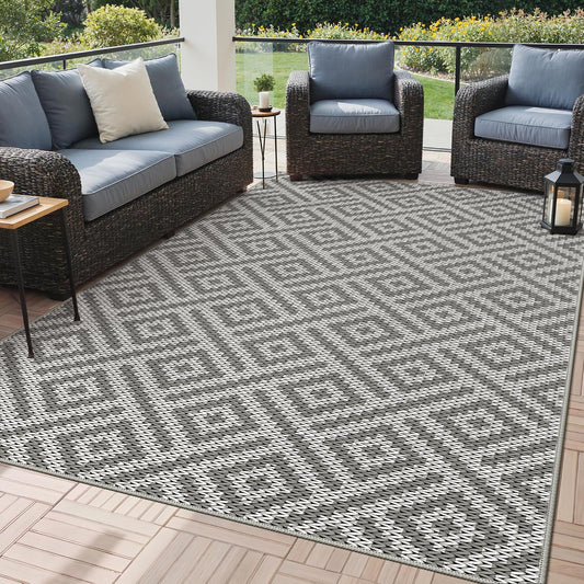 GENIMO Outdoor Rug, Waterproof Plastic Rugs for Patio, 5'x8' Cloud Grey