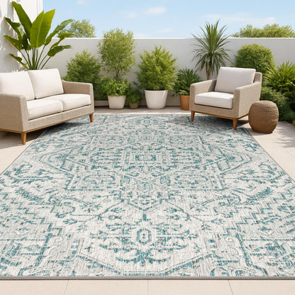 JONATHAN Y Boho Medallion Indoor Outdoor Area Rug 8X10 Black/Gray, Estrella Textured Weave for Backyard, Patio, Porch, Easy-Cleaning, High Traffic, Pet-Friendly, Non-Shedding (SMB105D-8)