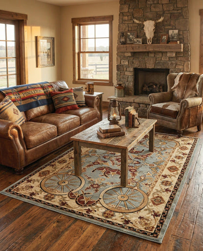 Rugs.com - Pioneer Rug – 5 Ft Square Ivory Easy-Clean Rug – Rustic Decor for Living Rooms, Bedrooms, and Entryways