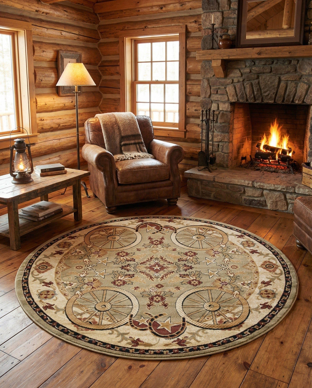 Rugs.com - Pioneer Rug – 5 Ft Square Ivory Easy-Clean Rug – Rustic Decor for Living Rooms, Bedrooms, and Entryways