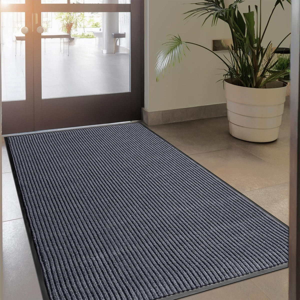 MaxMat® Heavy Duty Entry Floor Mat - Large Commercial, Indoor/Outdoor, Waterproof, Easy to Clean, Low-Profile Door Mat (4 x 6 Feet, Brown, MXM-RIB0046BR)
