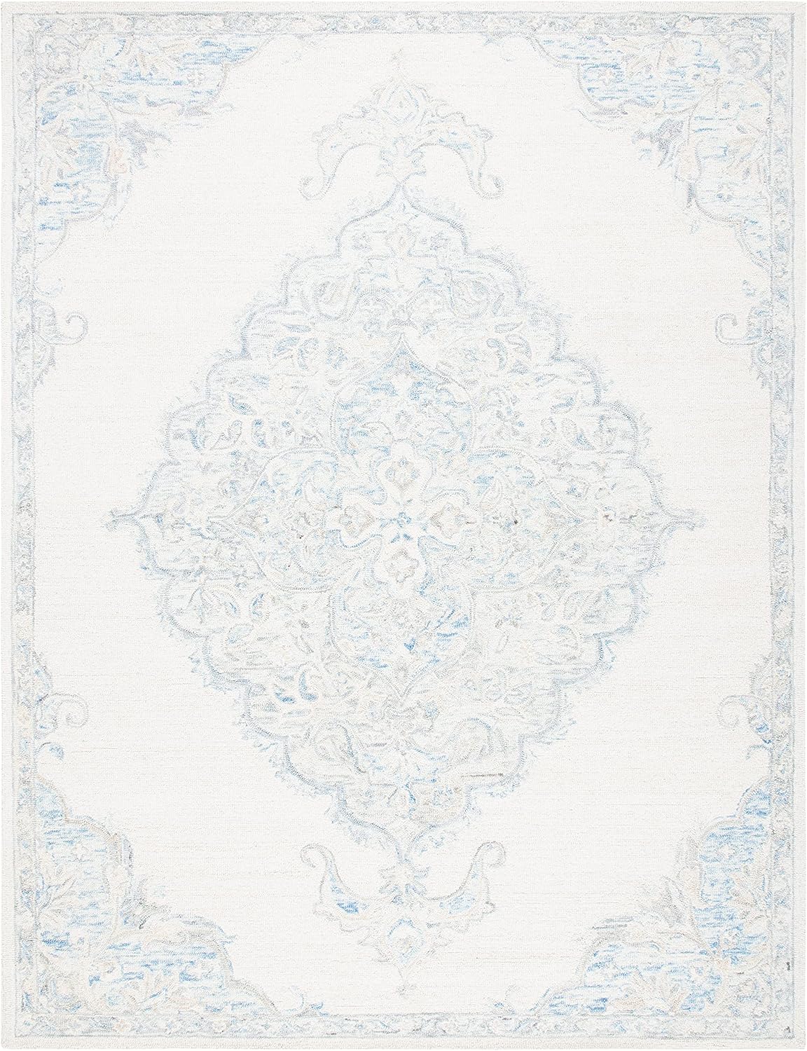 SAFAVIEH Area Rug 8x10 - Micro-Loop Collection - Large - Ivory & Blue, Handmade Wool, Ideal for Living Room, Bedroom, Office, Dining Space (MLP516A)