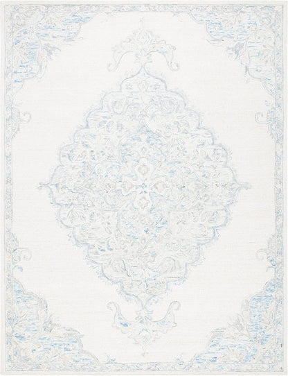 SAFAVIEH Area Rug 8x10 - Micro-Loop Collection - Large - Ivory & Blue, Handmade Wool, Ideal for Living Room, Bedroom, Office, Dining Space (MLP516A)