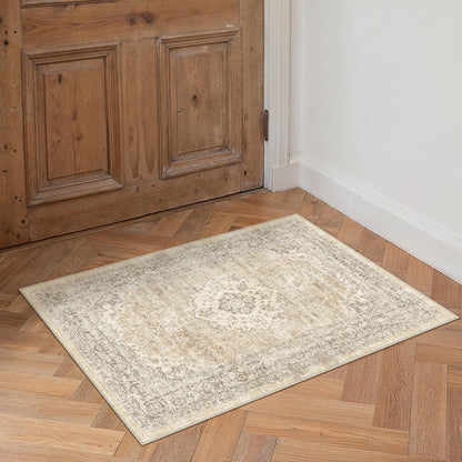 8x10 Washable Area Rug Beige Grey Non Slip Vintage Carpet