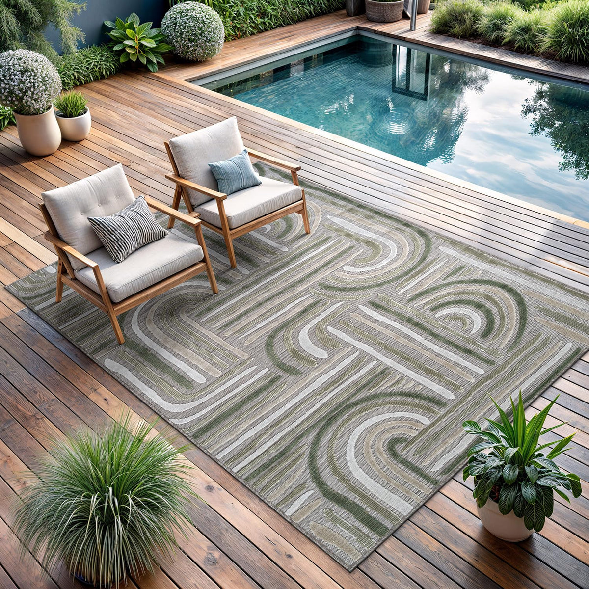CAMILSON Indoor Outdoor Rug, Multi 5x7 Leaf Tropical Botanical Area Rugs for Indoor and Outdoor patios, Easy-Cleaning Non-Shedding Living Room, Garden and Kitchen Washable Outside Carpet (5 x 7)