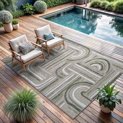 CAMILSON Indoor Outdoor Rug, Multi 5x7 Leaf Tropical Botanical Area Rugs for Indoor and Outdoor patios, Easy-Cleaning Non-Shedding Living Room, Garden and Kitchen Washable Outside Carpet (5 x 7)