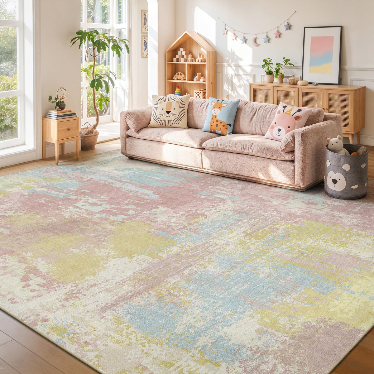 8x10 Rugs for Living Room - Modern Abstract Low Pile Washable Rug, Ultra Soft Non Slip Large Rugs, Floor Carpet for Bedroom Dining Room Office Laundry Nursery Home(Brown)